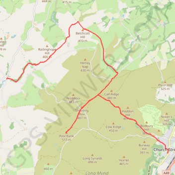 Church Stretton to Bridges trail, distance, elevation, map, profile, GPS track