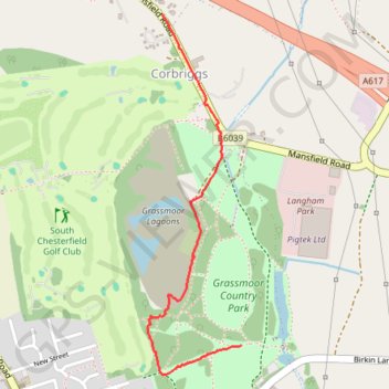 Grassmoor Country Park trail, distance, elevation, map, profile, GPS track