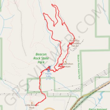 Hamilton Mountain Loop via Hardy and Rodney Falls trail, distance, elevation, map, profile, GPS track