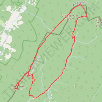 Big Schloss & Mill Mountain Loop Trail in George Washington National Forest trail, distance, elevation, map, profile, GPS track