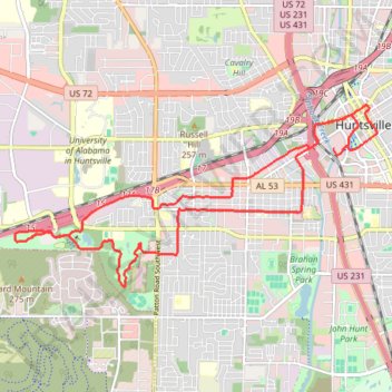 Rocket City Half Marathon trail, distance, elevation, map, profile, GPS track