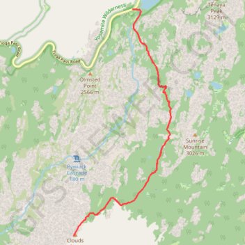 Clouds Rest from Tenaya Lake trail, distance, elevation, map, profile, GPS track