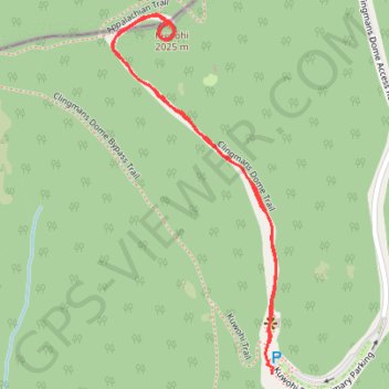 Kuwohi Trail to Observation Tower in the Great Smoky Mountains National Park trail, distance, elevation, map, profile, GPS track