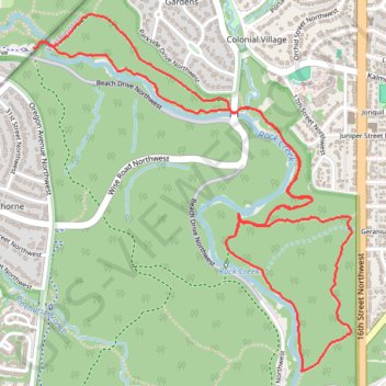 Rock Creek Loop via Valley Trail, Holly Trail, Pine Trail and Muddy Trail in Rock Creek Park and Piney Branch Parkway trail, distance, elevation, map, profile, GPS track