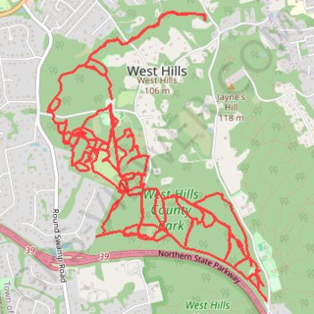 West Hills County Park trail, distance, elevation, map, profile, GPS track