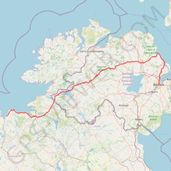 CTS-N.Irelandv1.1-Belfast-Titanic>Enniscrone-via antrim coast-209miles trail, distance, elevation, map, profile, GPS track