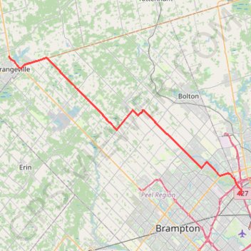 Orangeville - Brampton trail, distance, elevation, map, profile, GPS track