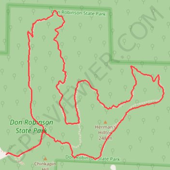 Sandstone Canyon Loop Trail in Don Robinson State Park trail, distance, elevation, map, profile, GPS track