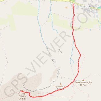 New path on Croagh Patrick trail, distance, elevation, map, profile, GPS track