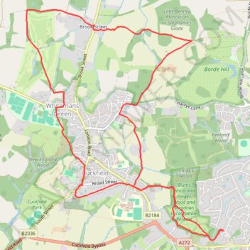 Loop walk - Haywards Heath, Borde Hill, Cuckfield, Whitemans Green trail, distance, elevation, map, profile, GPS track