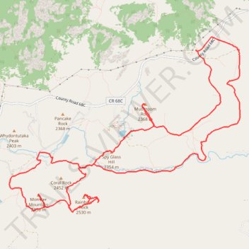 Monster Mountain, Rainbow Rock, Mushroom Rock, Shotgun Lake and Spy Glass Hill loop trail, distance, elevation, map, profile, GPS track