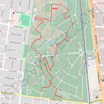 Paths and highways in Fawkner Memorial Park trail, distance, elevation, map, profile, GPS track