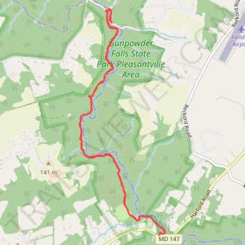 Gunpowder Falls State Park Pleasantville Area - Little Gunpowder Trail trail, distance, elevation, map, profile, GPS track