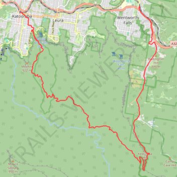Sublime Point Trail from Wentworth Falls to Katoomba trail, distance, elevation, map, profile, GPS track