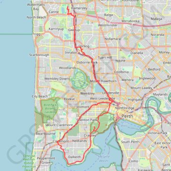 Carine - Kings Park - Claremont trail, distance, elevation, map, profile, GPS track