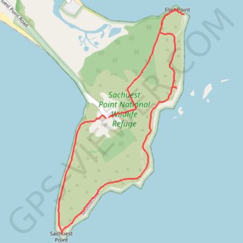 Sachuest Point and Flint Point Loop Trail via Ocean View and Observation Platform in Sachuest Point National Wildlife Refuge trail, distance, elevation, map, profile, GPS track