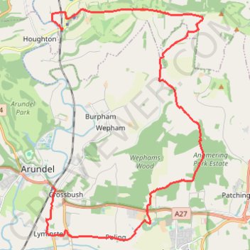 Walk Amberley to Arundel via Amberley Mount, Wepham Down, Black Ditch, Lynminster trail, distance, elevation, map, profile, GPS track