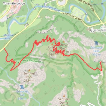 Glacier Point trail, distance, elevation, map, profile, GPS track