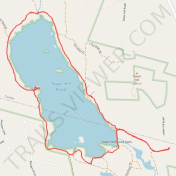 Trail around Tower Hill Pond, near Manchester NH trail, distance, elevation, map, profile, GPS track