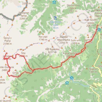 Julijski Alpi: od prevoja Vršić, Jalovška škrbina, Vratca v ... trail, distance, elevation, map, profile, GPS track