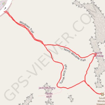 North Window, South Window and Turret Arch Loop Trail in Arches National Park trail, distance, elevation, map, profile, GPS track