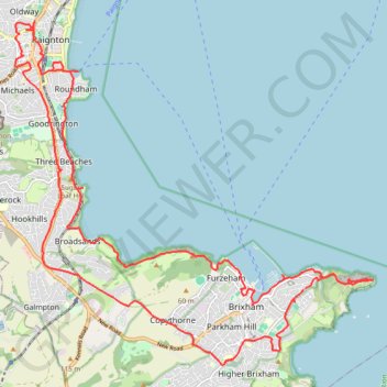 Brixham Paignton Loop Hike trail, distance, elevation, map, profile, GPS track