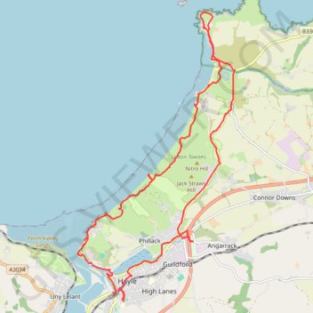 Hayle to Godrevy Point trail, distance, elevation, map, profile, GPS track