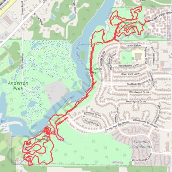 Theo Fulton Park, Hunters Ridge Park and Fine Park loop along Grand River trail, distance, elevation, map, profile, GPS track