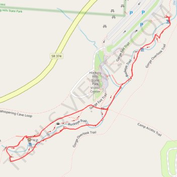 Upper Falls and Lower Falls Loop via Buckeye Trail in Hocking Hills State Park trail, distance, elevation, map, profile, GPS track