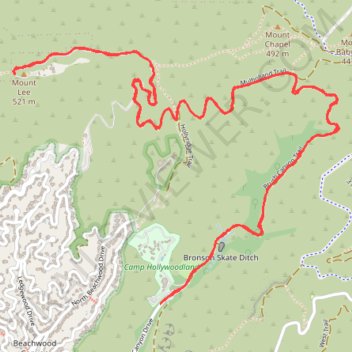 Hollywood Sign and Mount Lee trail, distance, elevation, map, profile, GPS track