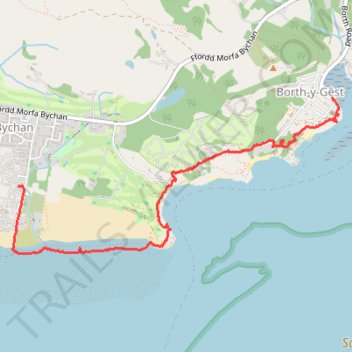 Walk along the coast and beach between Borth-y-Gêst and Morfa Bychan trail, distance, elevation, map, profile, GPS track
