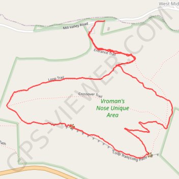 Vroman's Nose Loop Trail trail, distance, elevation, map, profile, GPS track