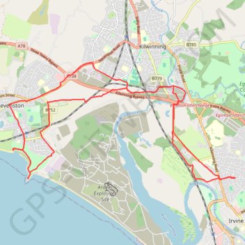 Irvine, Scotland to Stevenston and back trail, distance, elevation, map, profile, GPS track