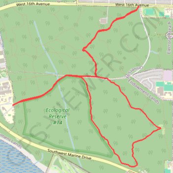 Pacific Spirit Regional Park Loop trail, distance, elevation, map, profile, GPS track