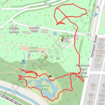 Maymount Park Japanese Garden Loop trail, distance, elevation, map, profile, GPS track