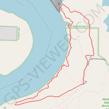 Macbride Waterfall and Coralville Lake Loop in Macbride Nature and Recreation Area trail, distance, elevation, map, profile, GPS track
