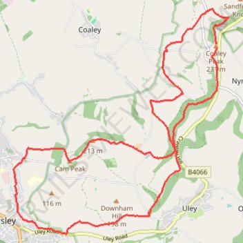 Coaley to Dursley loop walk trail, distance, elevation, map, profile, GPS track