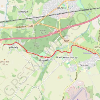Basingstoke Canal from Up Nately to Odiham; near Hook, England trail, distance, elevation, map, profile, GPS track
