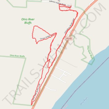 Ohio River Bluffs Loop and Ginger Ridge Loop trail, distance, elevation, map, profile, GPS track