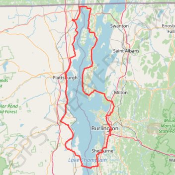 Around lake Champlain with ferry between Essex NY/Charlotte VT trail, distance, elevation, map, profile, GPS track