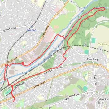 River Aire trail, distance, elevation, map, profile, GPS track