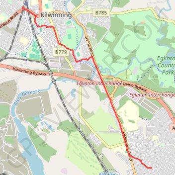 Irvine, Scotland to Kilwinning trail, distance, elevation, map, profile, GPS track