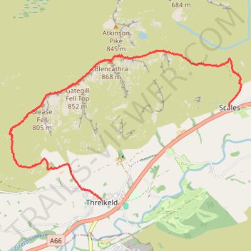Blencathra hike trail, distance, elevation, map, profile, GPS track