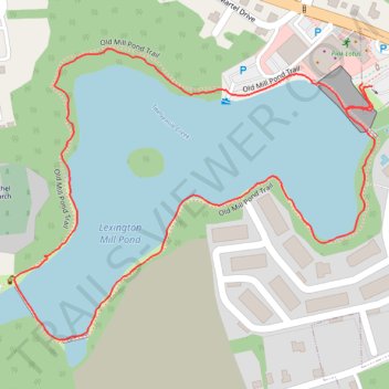 Old Mill Pond Trail around Lexington Mill Pond trail, distance, elevation, map, profile, GPS track