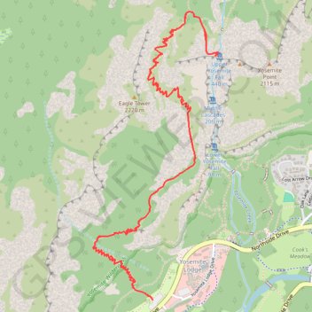 Upper Yosemite Falls trail, distance, elevation, map, profile, GPS track