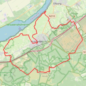 Rondje Nunspeet: water, bos en heide trail, distance, elevation, map, profile, GPS track