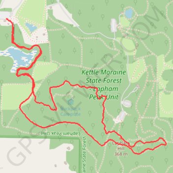 Lapham Peak Observation Tower via Ice Age Loop Trail in Kettle Moraine State Forest trail, distance, elevation, map, profile, GPS track