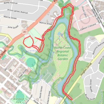 Coffs Creek Walk and Cycleway trail, distance, elevation, map, profile, GPS track