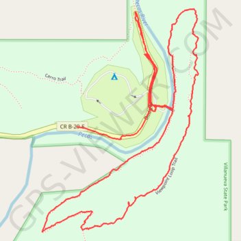 Hike in Villanueva State Park trail, distance, elevation, map, profile, GPS track