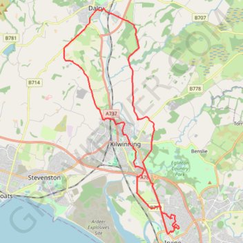 Irvine, Scotland to Dalry and back trail, distance, elevation, map, profile, GPS track